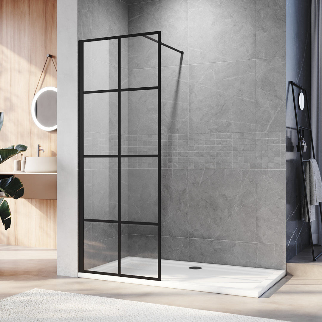 Belfry Bathroom Walk in Shower Enclosure with 8mm Half Frosted Easy Clean Safety Glass Black 750 mm