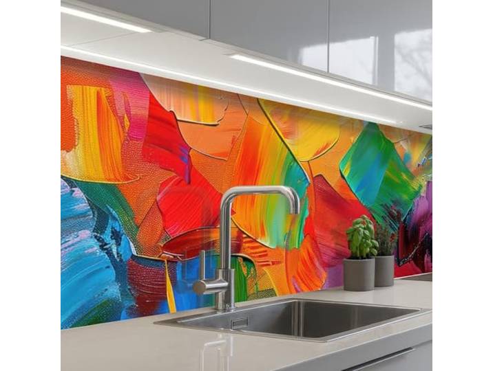 KitchenYeah© Küchenrückwand Selbstklebende Kitchen Wall Protector Küchen 80x300 cm - Rückenwand Küchenfronten Küchenrückwände Küche Wand Abstrakt - Lackierung - Modern - Farbenfroh