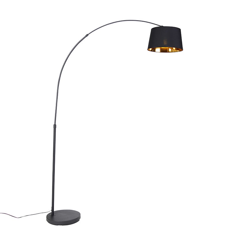 Qazqa Arc Basic Booglamp zwart en goud/messing - Dimbaar en verstelbaar