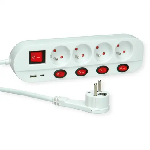 Roline 4-fach Steckdosenleiste mit Schalter, UTE Version, USB-Charger A+C, 1,5m