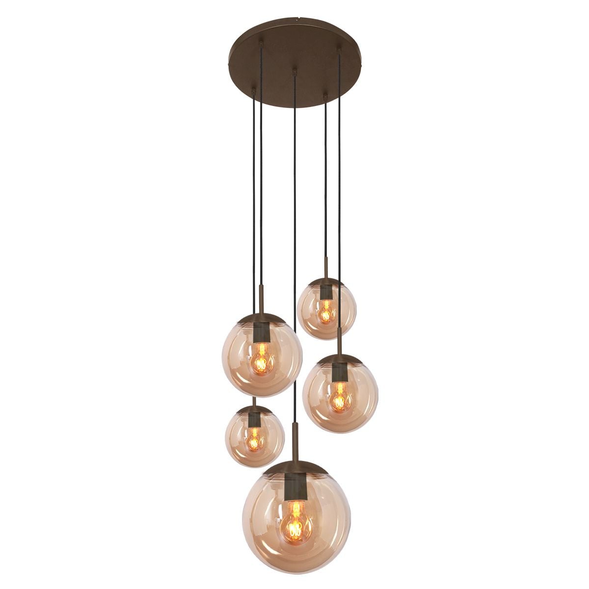 Steinhauer Bollique 5-lichts vide hanglamp - Cacao met amber glas
