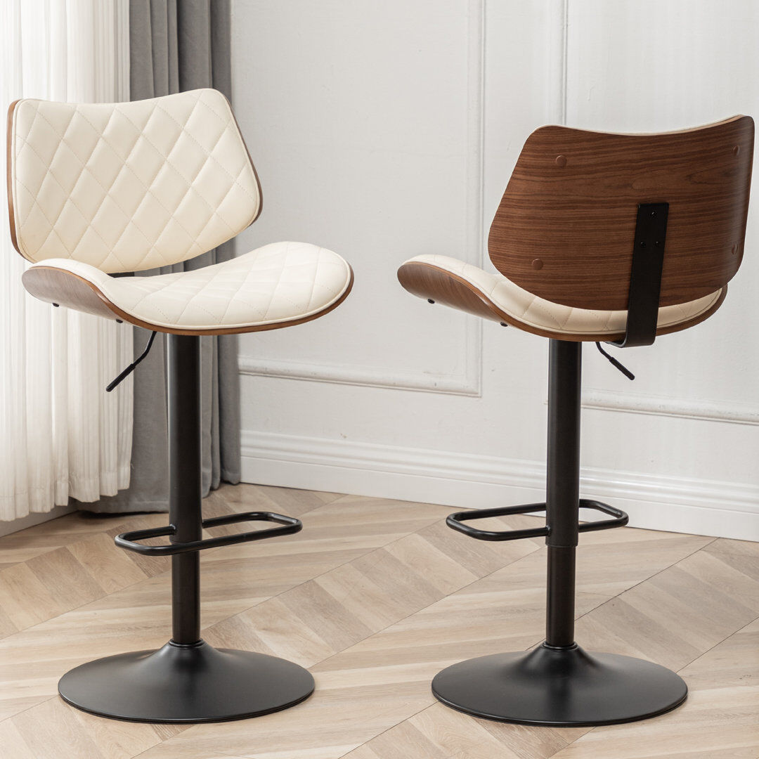 Blue Elephant Height Adjustable Swivel Bar Stool Beige 53cm W X 40cm D
