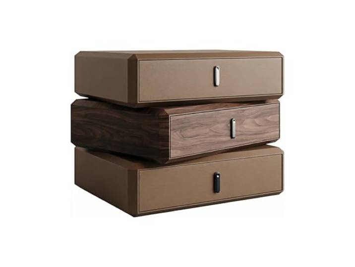 Zimmer Nachttisch mit drei Schubladen und geschichtetem, drehbarem Design Zur Aufbewahrung im Schlafzimmer(Bruin,Klein)