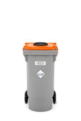 CEMO Sicherheitsbehälter für Spraydosen, Volumen 120 l, UN-Zulassung, 2 Entlüftungsöffnungen, mobil, mit Deckel & Gefahrgutaufkleber, Kunststoff