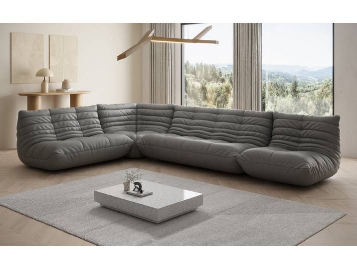 Designer Ecksofa Wohnlandschaft Calmo in Echtleder - Grau - Echtleder - Luxusbetten24