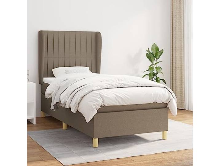 Strapazierfähiger Stoff Höhenverstellbares Kopfteil Boxspringbett Taupe Boxspringbett mit Matratze Taupe 90x190 cm Stoff verstellbares Kopfteil Taschenfederkern Topper Komplettset