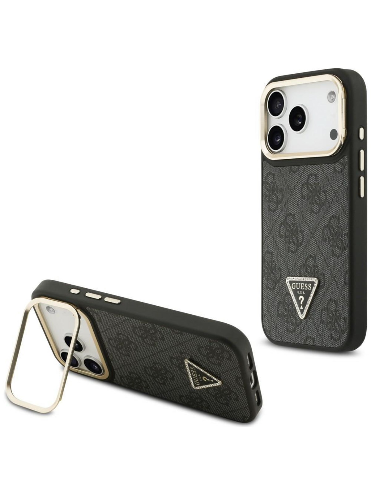 GUESS 4G PU Triangle Logo & Stand Camera Magsafe Case for iPhone 17 Pro - Black