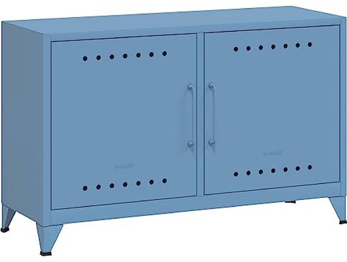 Bisley Fern Cabby Sideboard aus Metall Metallschrank im Retro-Instustrial Design in blau