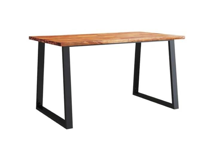 KGHERMDF Esstisch Baumkante 140x80x75 cm Massivholz Akazie U-form Stahlbeine, Pulverbeschichtet, Industriestil, Esszimmer Kueche
