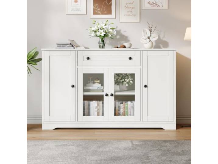 LOBO OFFICE Sideboard,verstellbaren Böden,für Wohnzimmer Flur Esszimmer Vielseitiges Design mit geschlossenen Türen und transparenten Glas‑Türen zur Präsentation von Dekoration