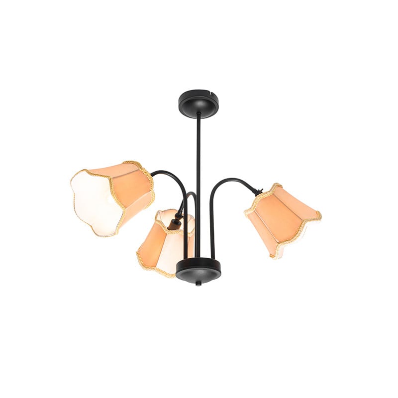 Klassieke plafondlamp Qazqa in zwart en goud/messing met 3 lampenkapjes van textiel
