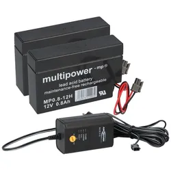 Ladegerät mit 2x Blei-Akku 12V 0,8Ah MP0.8-12H Heim & Haus Molex Stecker