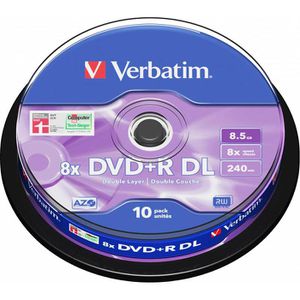 Verbatim DVD-Rohlinge 43666, DVD+R, 8,5 GB, 240 Minuten, bis zu 8-fach, Spindel, 10 Stück