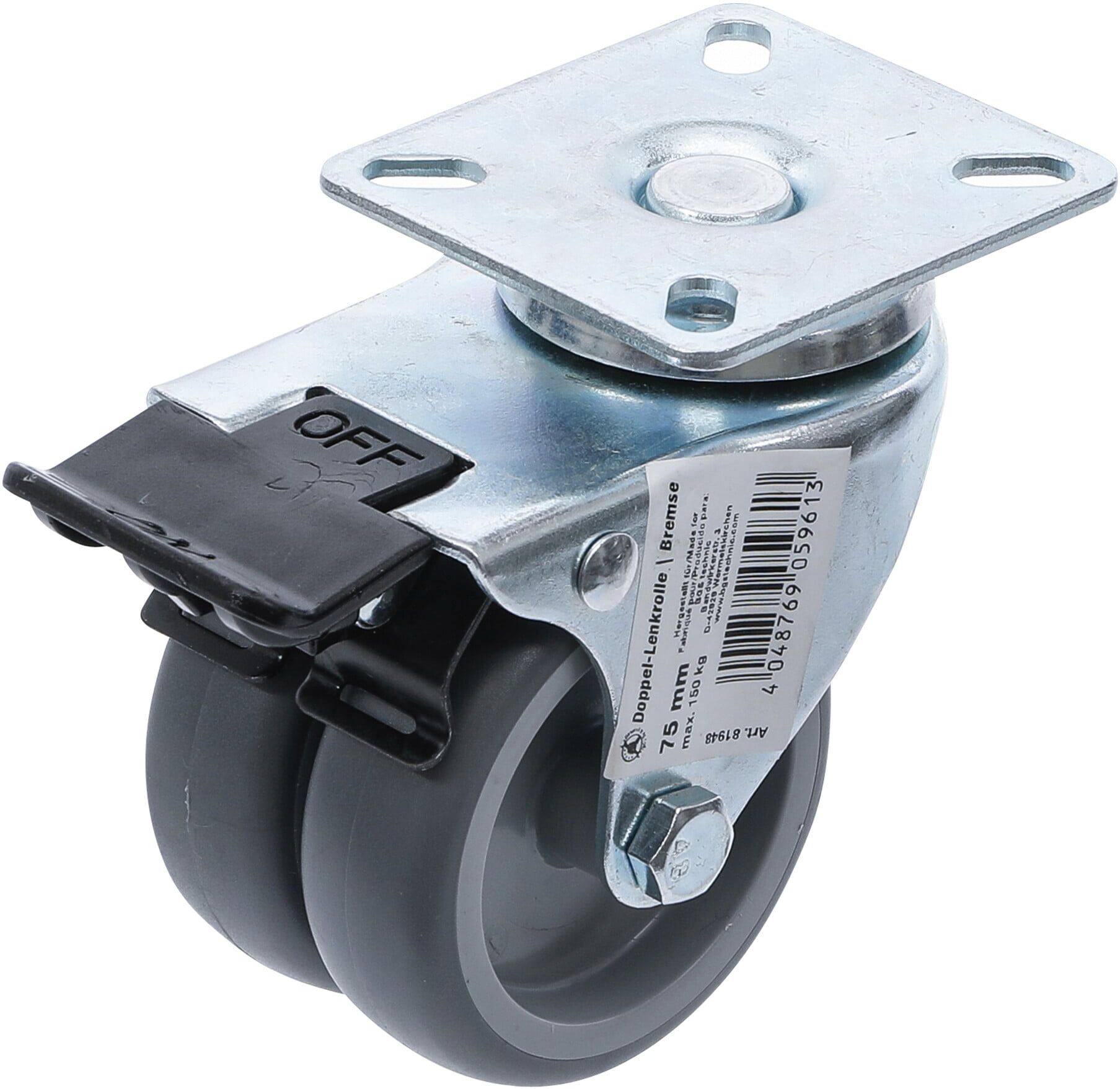 BGS Do it yourself Doppel-Lenkrolle mit Bremse Ø 75 mm (81948)