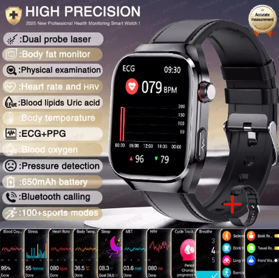 Inspire Picks VitaSense Pro AI Health Smartwatch ECG PPG Blood Pressure & Uric Acid Monitor black Leather