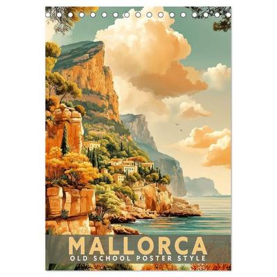 Mallorca - Old School Poster Style (Tischkalender 2027 DIN A5 hoch), CALVENDO Monatskalender