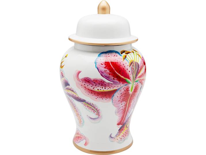Dose KARE DESIGN Dekodose Lillies , bunt (rosa), H:42cm Ø:26cm, Porzellan, Aufbewahrungsboxen, Dose, ideal für Schmuck, Schlüssel, Kleingeld, Haargummis u.a. Kleinteile