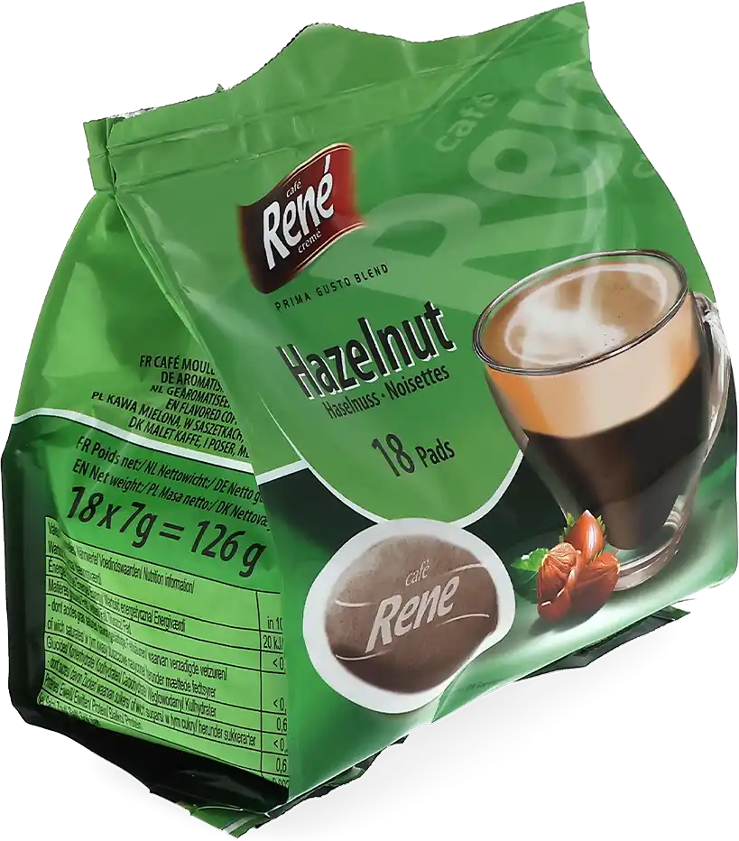 Café René   Noisette - 18 Dosettes de café pour Senseo - Americano - Café Noisette - Compatible Senseo