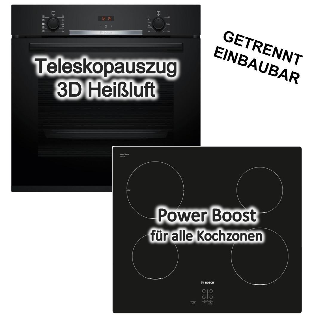 Herdset BOSCH Backofen Hydrolyse Teleskopauszug + Induktionskochfeld Booster autark 60 cm
