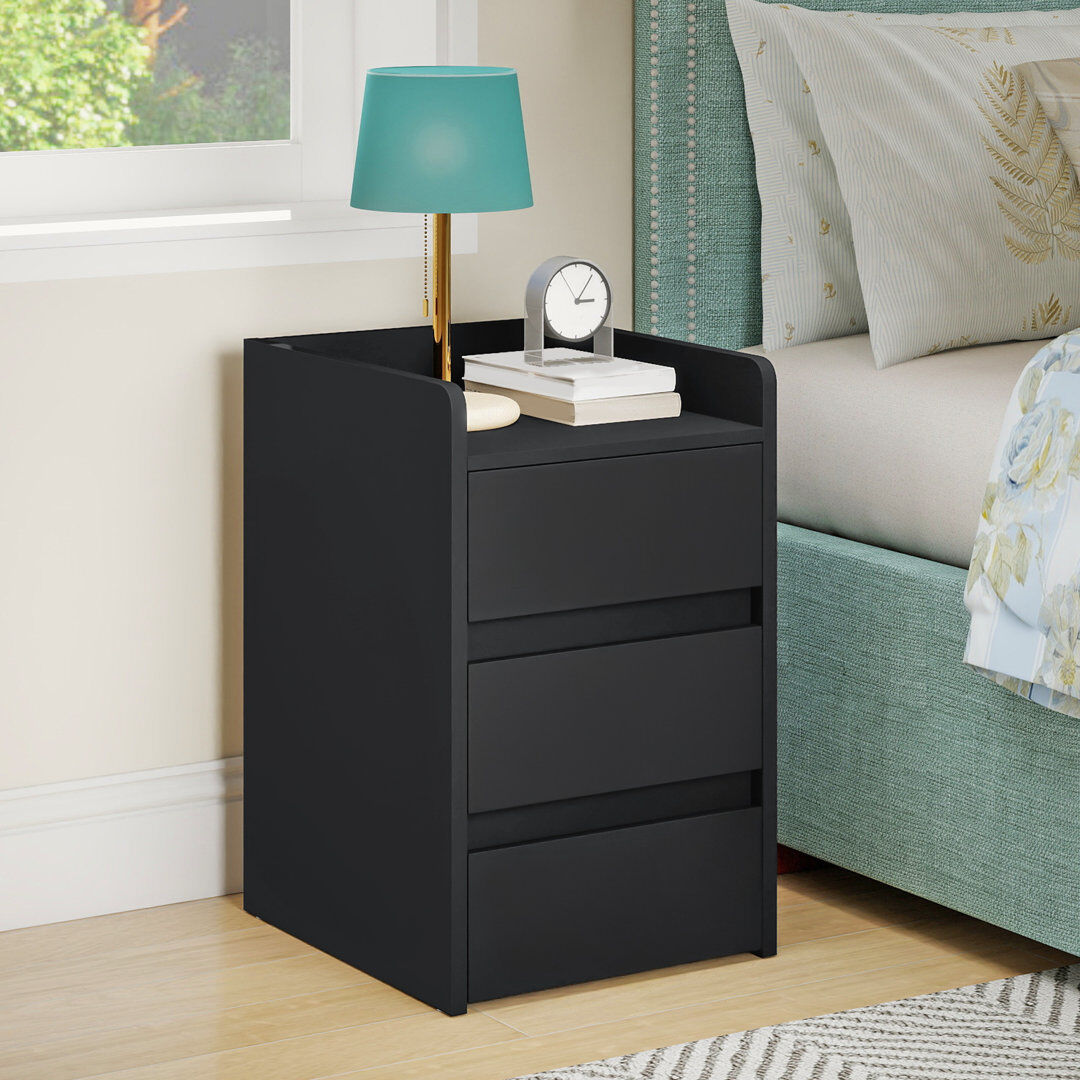Metro Set of 2 Bedside Table with 3-Drawer Black 59cm H X 35cm W X 40cm D