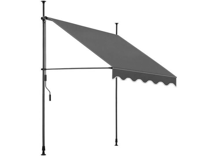 tectake Klemmmarkise MIT Handkurbel, wasserabweisend, schwarz/grau, Schwarz, Grau, Rechteckig, 150x304x180 cm, Sonnenschutz