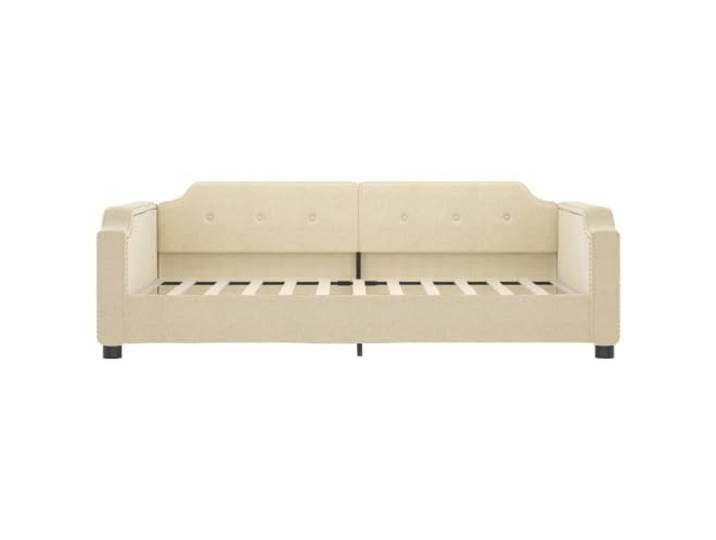KTHLBRH Tagesbett Creme 90 x 200 cm aus Stoff 2-in-1 Schlafsofa aus Metall und Massivholz, Lattenrost, für Wohnzimmer und Schlafzimmer