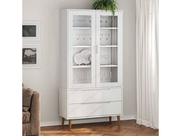 vidaXL Vitrinenschrank MOLDE Weiß 90x35x175 cm Massivholz Kiefer