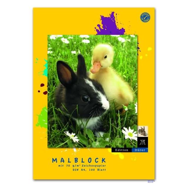 Staufen Malblock, A4, 70 g, weiss, 100 Blatt, Motiv Deckblatt Wolf/Maus (A4, Blanko, Weicher Einband) (040499000)