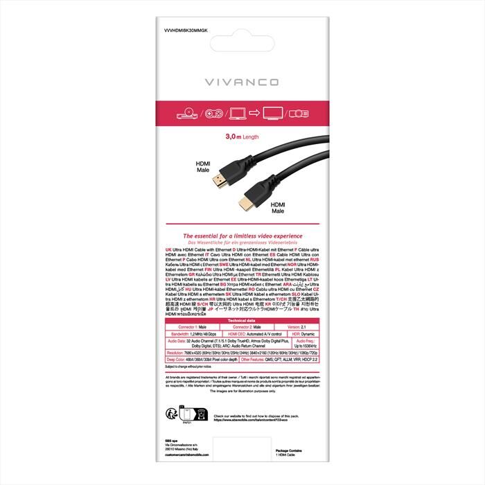 SBS Ultra Hdmi 2.1 Cavo With Ethernet Certified,-nero