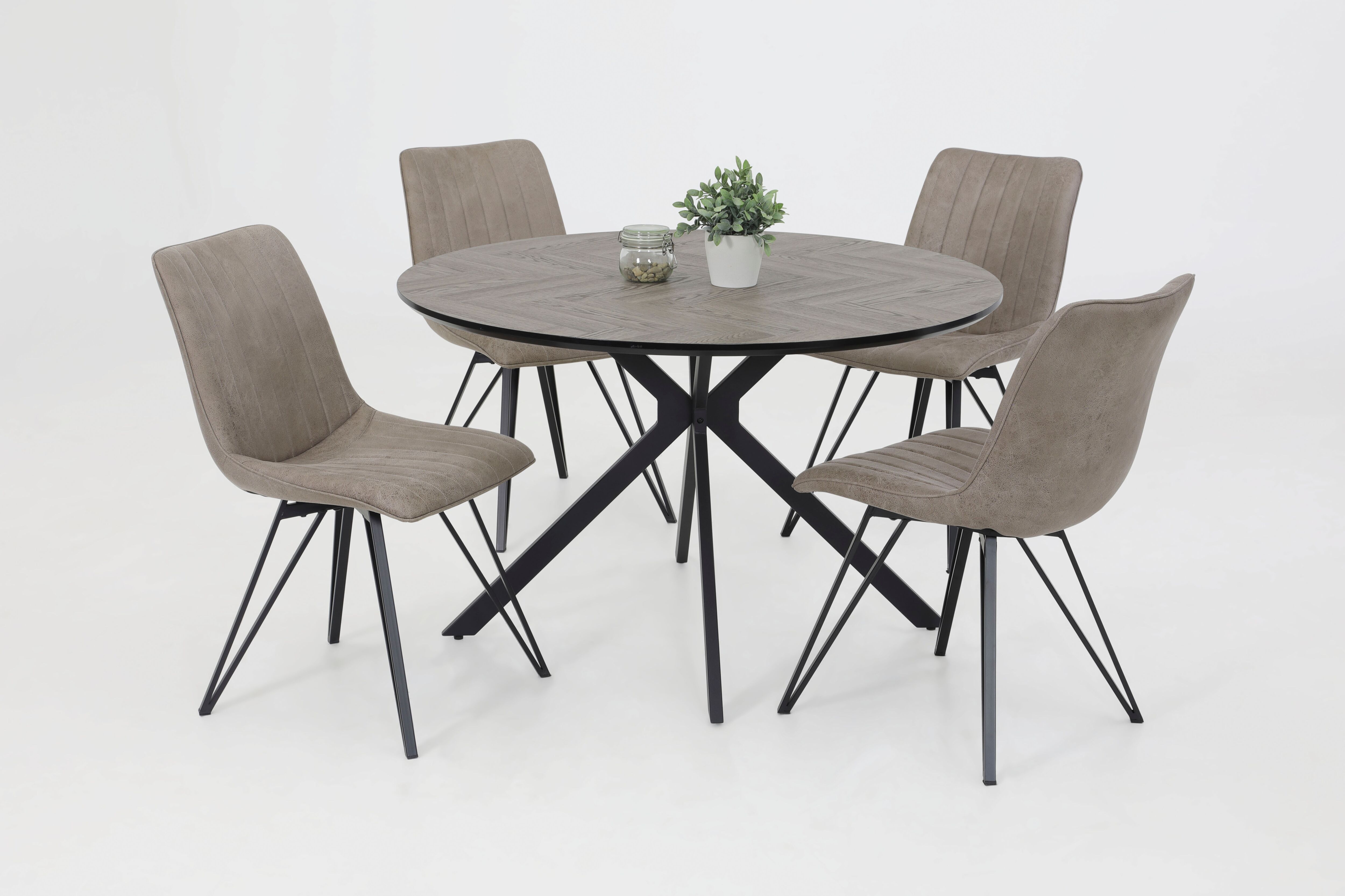 Esstisch HELA "PETRA", grau (fischgrät, hellgrau, schwarz, fischgrät, hellgrau, schwarz), H:76cm, Tische, Esstisch, rund, Schweizer Kante, MDF, Fischgrät Nachbildung