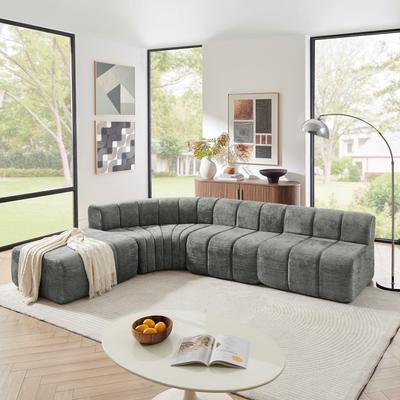 Loedds Chenille Curved Modular Sectional Sofa with Ottoman & Pleated Detail & No Assembly