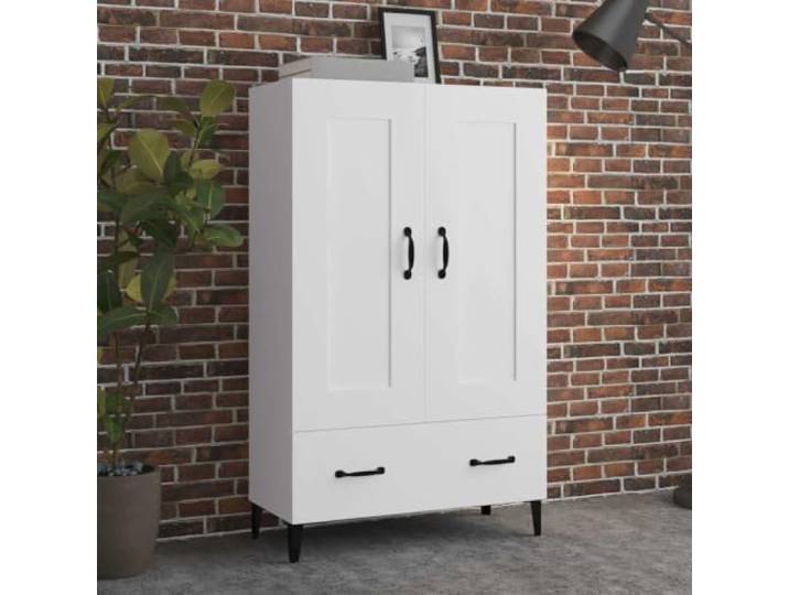 HEFZGDB Industriell inspiriertes Highboard für die Inneneinrichtung aus Holzwerkstoff in Weiß mit 2 Fächern und 1 Schublade zur Aufbewahrung, stabiles Design mit Wandhalterung gegen
