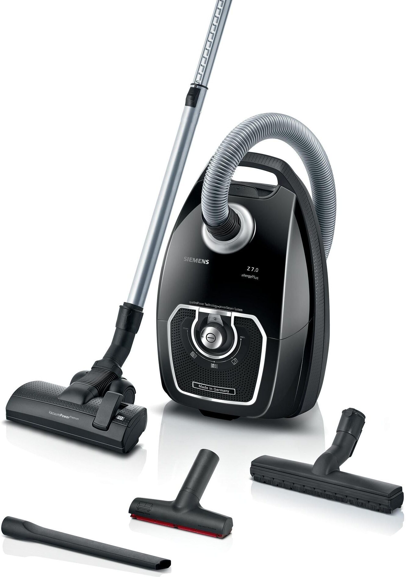 Siemens Bodenstaubsauger "Z7.0 VSZ7X500, ideal für Allergiker, Hygiene-Filter, extrem leise", schwarz, B:32cm H:27,5cm T:48cm, Bodenstaubsauger, Bodendüse für Parkett, Teppich, Fliesen, 15m Aktionsradius, schwarz, Bodenstaubsauger schwarz Einheitsgröße