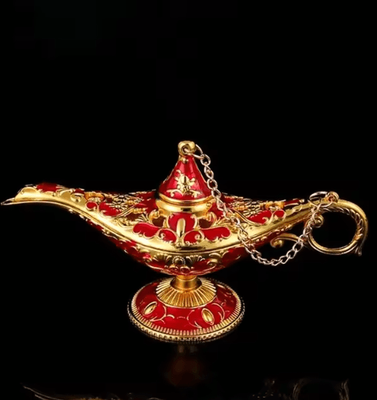 Inspire Picks MystiqueGlow Aladdin Lamp Decor Vintage Metal Genie Lamp Ornament For Elegant Spaces gold Red 1pcs