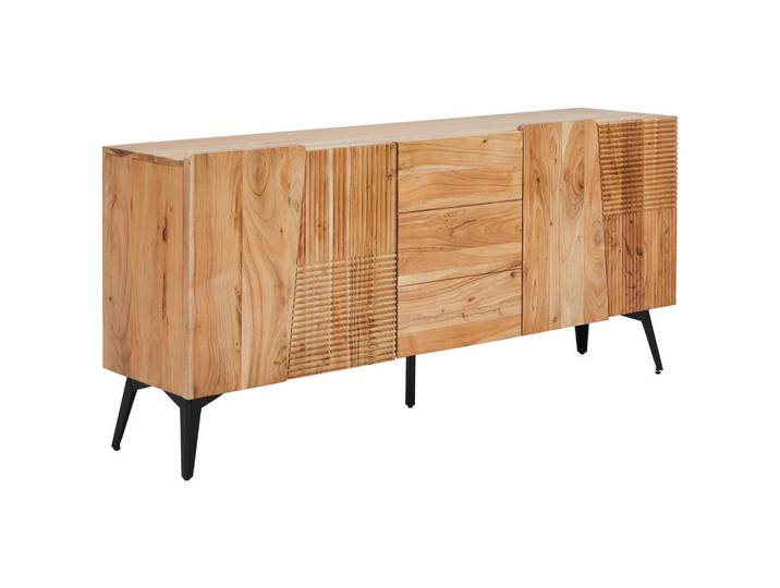 Livetastic Sideboard, Schwarz, Akazie, Holz, Metall, Akazie, Holz, 3 Fächer, 170x76x40 cm, Holzmöbel, Kleinmöbel Holz, Holzkommoden, Sideboards Holz