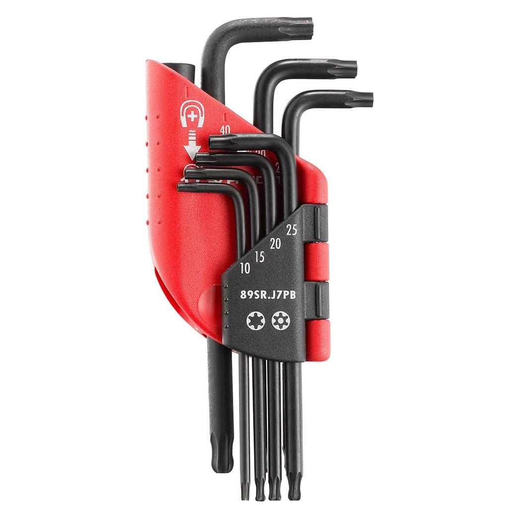 Facom 7-Piece Torx Key Set, T10 - T15 - T20 - T25 - T27 - T30 - T40 Size, L Shape, Long Arm (89SR.J7PB)