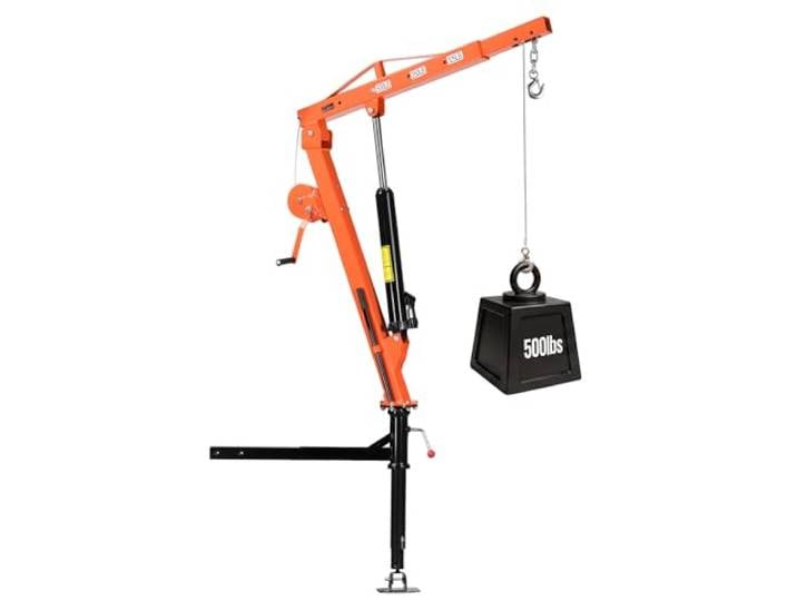 VEVOR Grue de Levage pour Pick-up 227 kg\, Montée sur Attelage\, Grue Manuelle avec Treuil Manuel et Cric Hydraulique\, pour Machines\, Bois et Équipements\, Flèche Télescopique Pivotante 360°\, Pliable