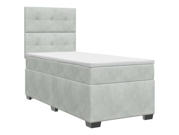 RJPLMFV Boxspringbett, Hellgrau, Einzelbett, mit Velours-Matratze Taschenfedern, verstellbarer Kopf 78-88 cm, abnehmbarer Bezug, waschbar, inklusive Latten