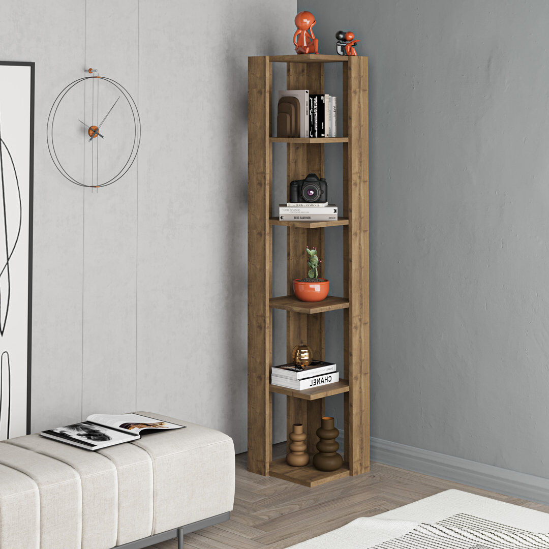 Zipcode Design Nati Modern Corner Bookcase 5 Tiers   34 x 34 x 161 cm   Space-Saving Design Hitit 408.94cm H X 86.36cm W X 34cm D