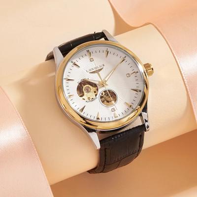 Fashion Sheath Automatic Skeleton Mechanical Watch For Men With Roman Numeral Dial medium Golden White