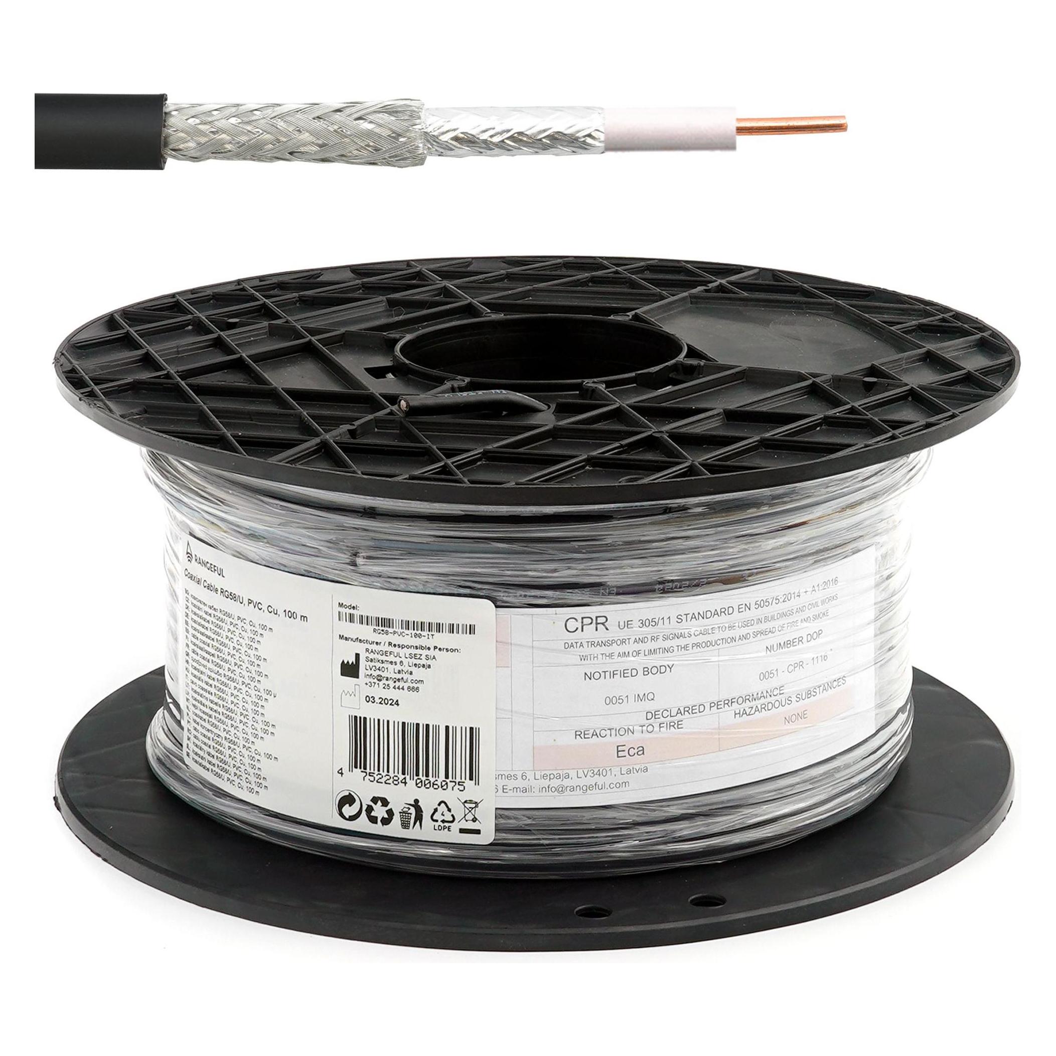 Rangeful RG58U 100m (328ft) Low Loss RF Coaxial Cable 50 Ohm RG58-PVC-100-IT (RG58-PVC-100-IT)