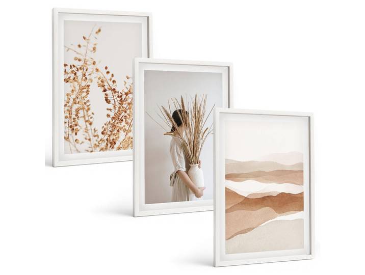 Tulup Bilder SET 3er Set - 40x60 cm Weißer Rahmen - Rustikale Boho-Blumenmotive, Kunststoff, Rechteckig, 40x60 cm, gerahmt, Bilder & Rahmen, Bilder