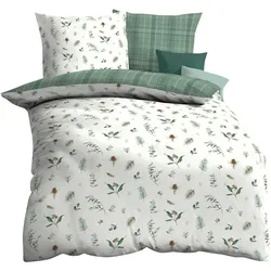 Traumschlaf, Bettwäsche, Biber Bettwäsche Winter Greens grün (Bettwäsche Set, 160x210 cm + 65x100 cm)