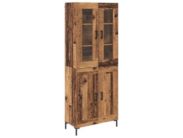 Highboard 2 Stk. Altholz 69,5 x 34 x 180 cm Holzwerkstoff Wandmontiert, Glastüren, matte Oberfläche, Holzwerkstoff, Altholz-Optik, platzsparend, Wohnzimmer