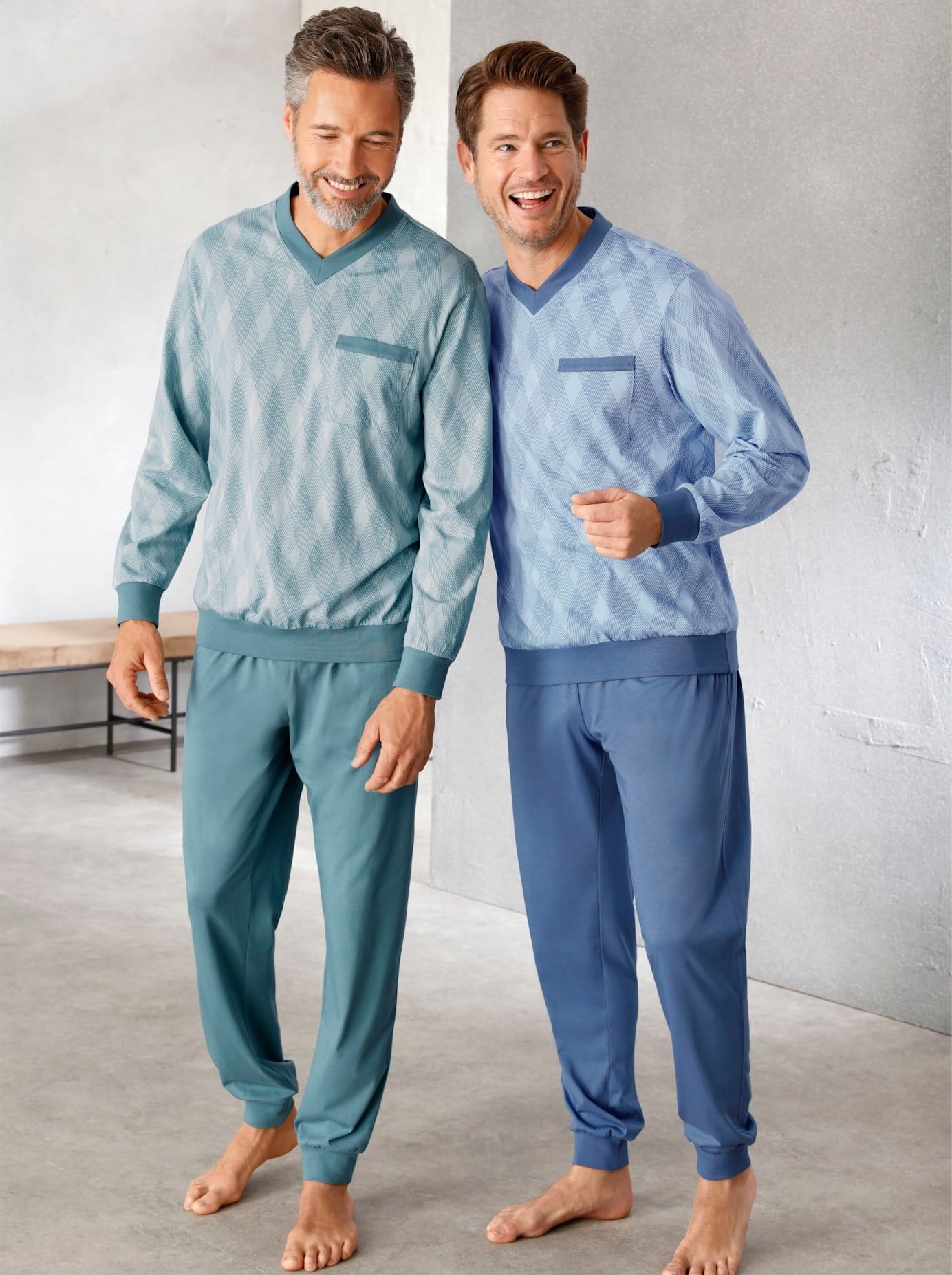 Schlafanzug KINGS CLUB, Herren, Gr. 48/50, bunt (mint, blau), 100% Baumwolle, Homewear-Sets Schlafanzug mint, blau 48/50