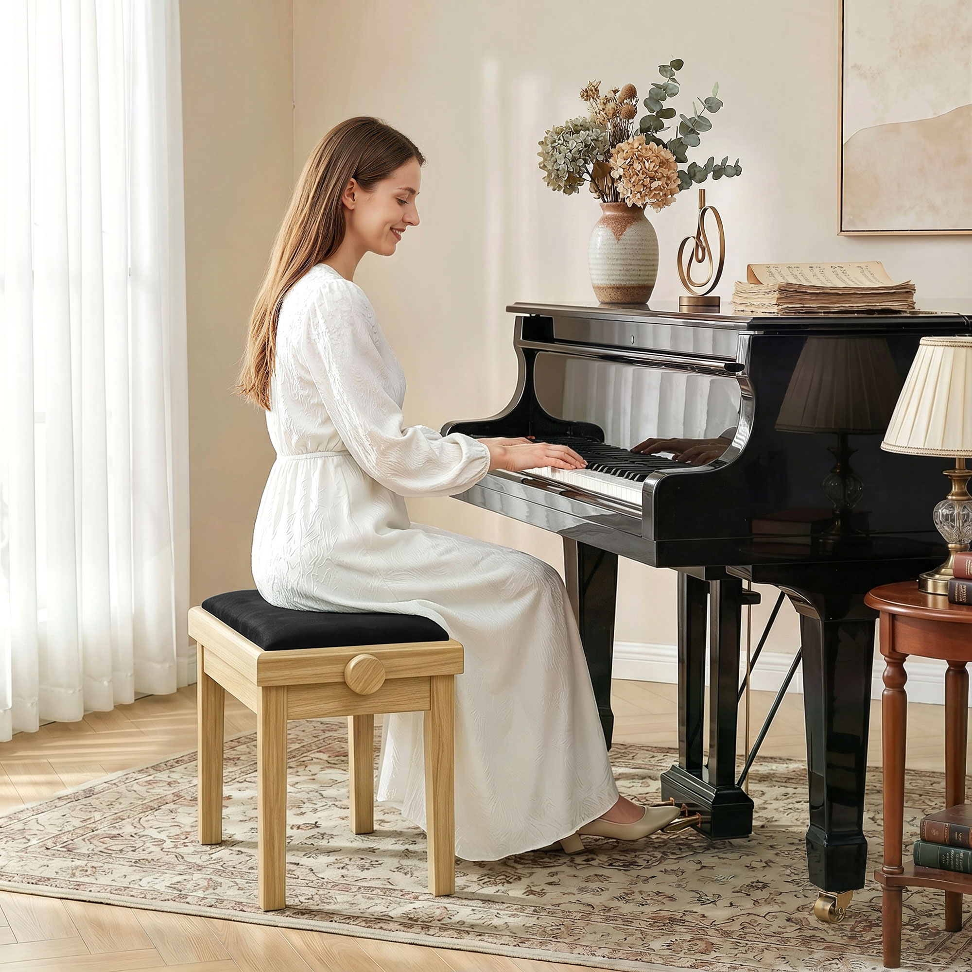Homcom Panca per pianoforte regolabile 45-56 cm con seduta in velluto, legno   Aosom Italy