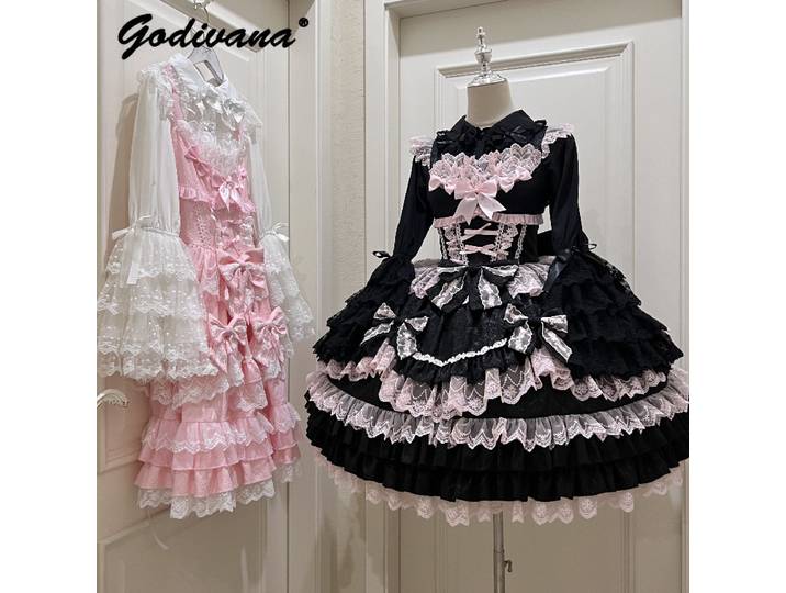 Ensemble de Robe Lolita Originale en Dentelle pour Femme, Tenue de Princesse à Bretelles, avec Nministériels d, Sangle, Jsk