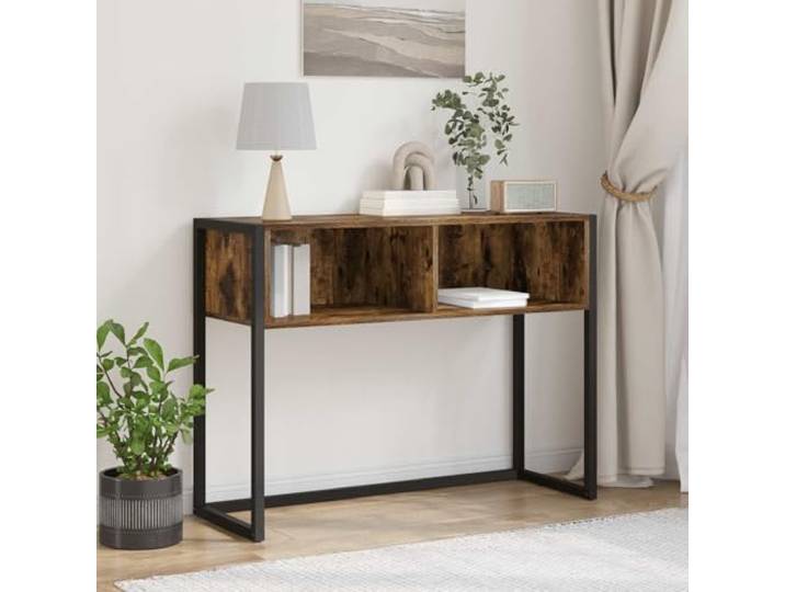 Beistelltisch Eiche Smoke 100 x 36 x 75 cm Ingenieurholz Füße aus Stahl, industrielles Design, eigenständige Verwendung, Wohnzimmer und Innenbereich, Reinigung mit trockenem Tuch