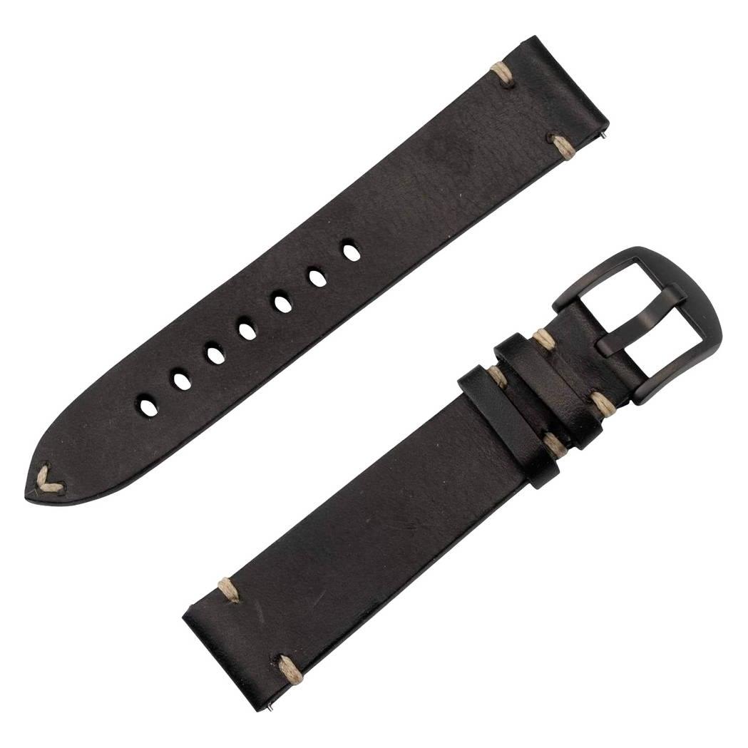 JT Berlin Watchband Alex II Vintage | Universal 20mm | schwarz - Edelstahl schwarz | M | 10846 (108 (Edelstahl, Leder) (10846)