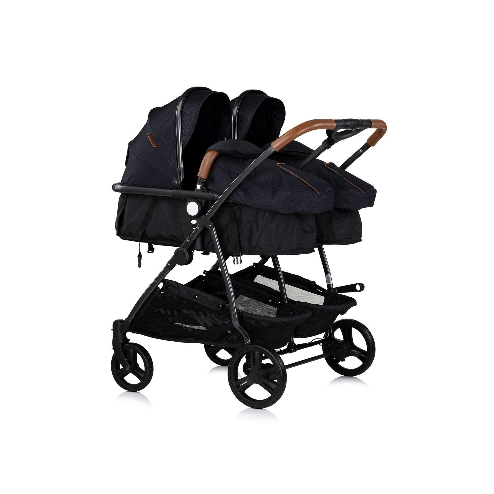 Chipolino Geschwisterkinderwagen Duo Smart klappbar umbaubar verstellbar Fußsack schwarz beige